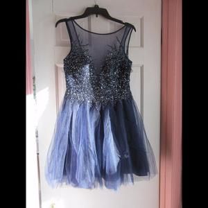 Basix Black Label Mesh Navy Blue Embellish Fit Flare Dress 6